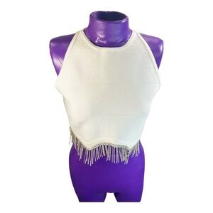 Guess white rhinestone sleeveless zip back crop top M